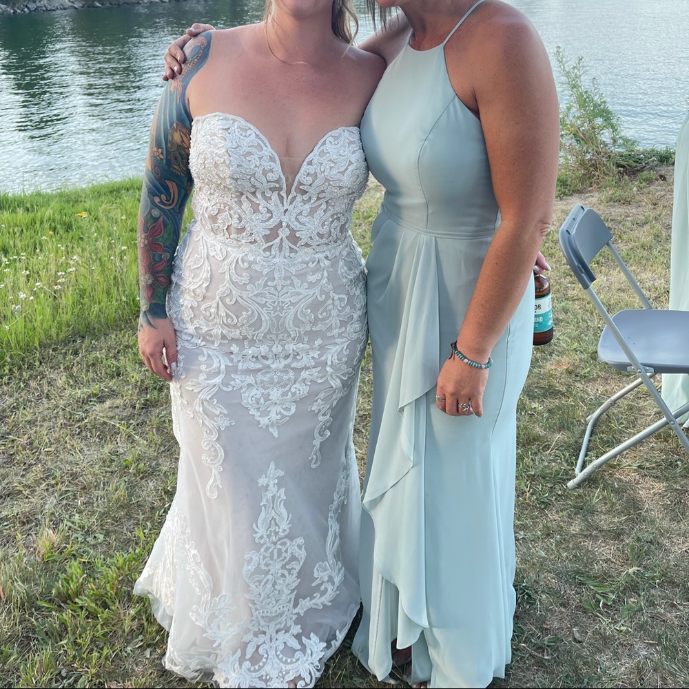 Bridesmaid dress from David’s bridal sage green